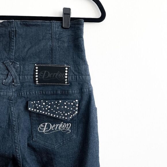 Dereon Women Denim Jeans Ultra High Waisted Corset Rhinestones Blue Sz 7/8 - Picture 5 of 13